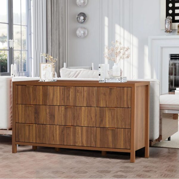 Mid Century Modern Dresser TV Stand, 9 Drawer Dresser for Bedroom Wood, Farmhouse Boho Storage Cabinet Side Table with Solid Natural Wood Legs, Long Wooden Dresser for Closet (Walnut) - Image 6