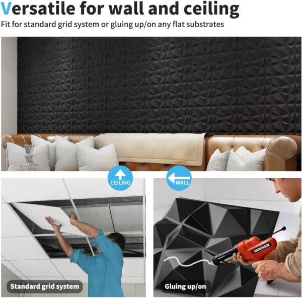 Art3d Decorative 3D Wall Panels in Diamond Design, 11.8"x11.8" Matt Black (33 Pack) - Image 7