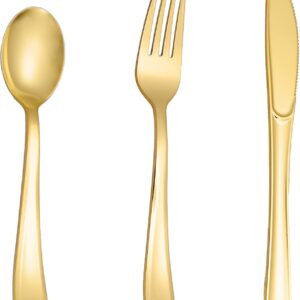 N9R 160pcs Gold Plastic Silverware - Gold Plastic Utensils Set - Tableware Flatware Kit 80 Gold Forks, 40 Gold Spoons, 40 Gold Knives Disposable Gold Cutlery for Party, Wedding, Birthday