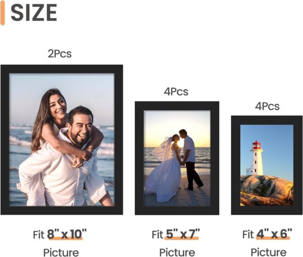 upsimples 10 Pack Picture Frames Set, Gallery Wall Frame Set for Wall Mounting or Tabletop Display, Multi Sizes Including 8x10, 5x7, 4x6 Family Photo Collage Frames for Wall Decor, Black - Image 3