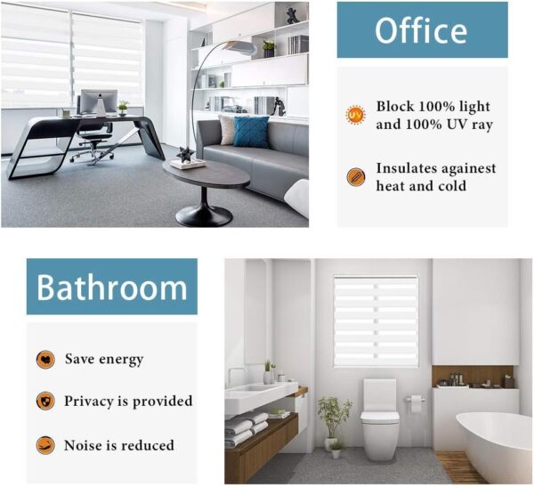 SEEYE Zebra Blinds for Windows - French Door Blinds Roller Dual Shades Light Control Window Treatments Horizontal Day and Night Sheer, 31.5" W x 90" H, White - Image 3