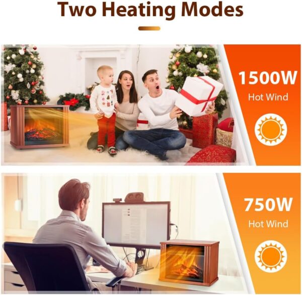 LifePlus Electric Fireplace Heater, Portable Wood Fireplace Stove with 3D Realistic Dancing Flame Effect, Tabletop Fireplace Space Heater Overheat Protection for Indoor Use Bedroom Office,1500W - Image 4