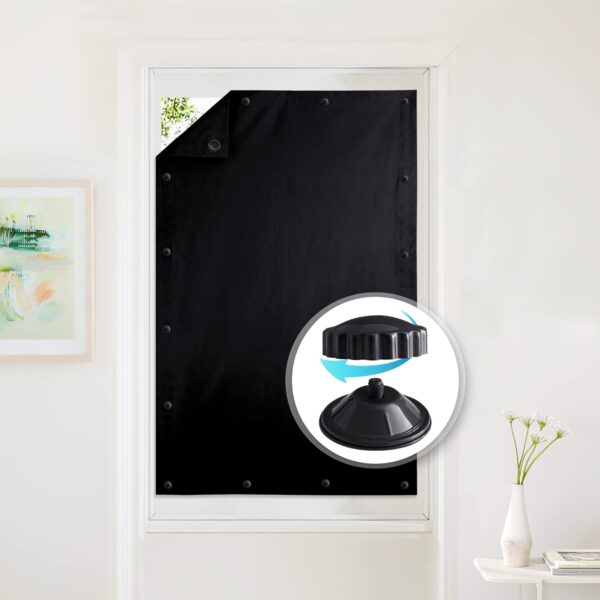 StangH Portable Blackout Blind Curtains for Kitchen/Car Curtains, Temporary Suckers Thermal Insulated Privacy Protect Window Shades Liners for Living Room, Solid Black, W35 x L64, 1 Panel