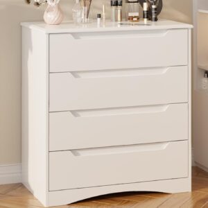 Gizoon 4 Drawer Dresser, White Chest of Drawers with Large Storage Capacity, Bedroom Dressers and Organizer with Embedded Handles and Sturdy Anti-Tripping Device for Office, Living Room, Hallway
