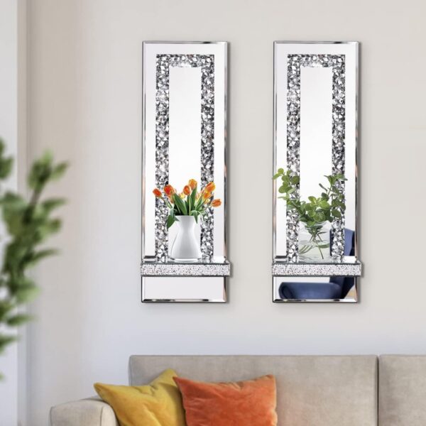 Crystal Crush Diamond Mirrored Candle Sconces, Silver Wall Candle Holder Set of 2, Wall Decorations for Living Room，Dining Room (Rectangle Stripe (Style 4)) - Image 4