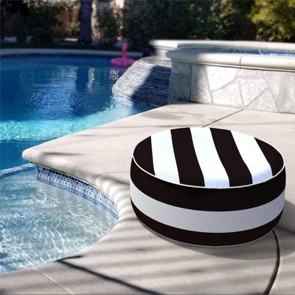 LVTXIII Outdoor Inflatable Ottoman, Fade-Resistant Round Footrest Stool D21”x H9”, Portable Patio Pouf for Garden Camping or Home Use-Cabana Black - Image 2