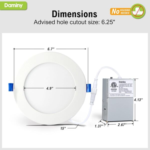 DAMINY 24 Pack 6 Inch LED Recessed Lighting with Junction Box,5CCT,Ultra-Thin Recessed Light,12W 1080lm, Dimmable Canless Wafer Ceiling Light, High Brightness - ETL - Image 4