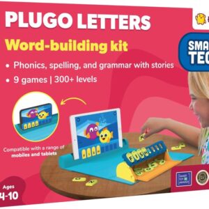 PlayShifu Educational Word Game-Plugo Letters Kit+App with 9 Learning Games, STEM Toy Gifts for Kids Age 4-8 Phonics, Spellings & Grammar 48 Alphabet Tiles Works with tabs/mobiles Packaging May Vary