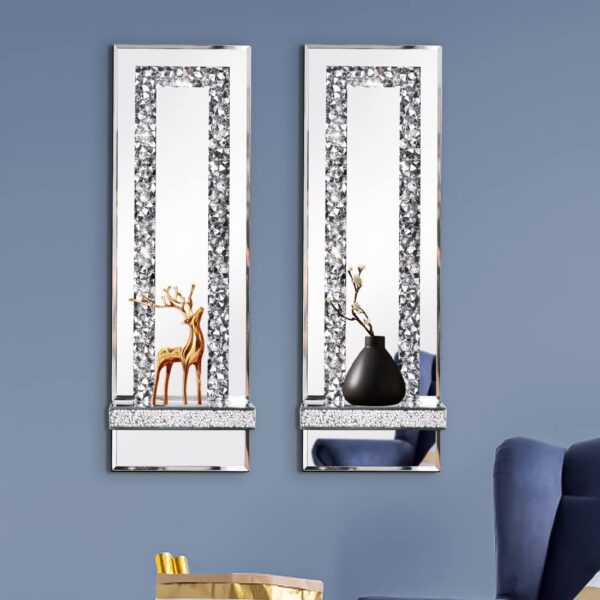 Crystal Crush Diamond Mirrored Candle Sconces, Silver Wall Candle Holder Set of 2, Wall Decorations for Living Room，Dining Room (Rectangle Stripe (Style 4)) - Image 6