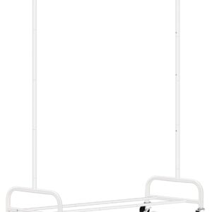 SLEEPING LAMB Heavy Duty Clothes Racks for Hanging Clothing Rack, 43" Wide Rolling Garment Rack Metal Wardrobe Rack with Wheels Closet Hanger Rack for Coats, Shirts, Dress, (White)