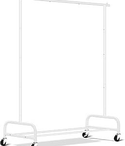 SLEEPING LAMB Heavy Duty Clothes Racks for Hanging Clothing Rack, 43" Wide Rolling Garment Rack Metal Wardrobe Rack with Wheels Closet Hanger Rack for Coats, Shirts, Dress, (White)
