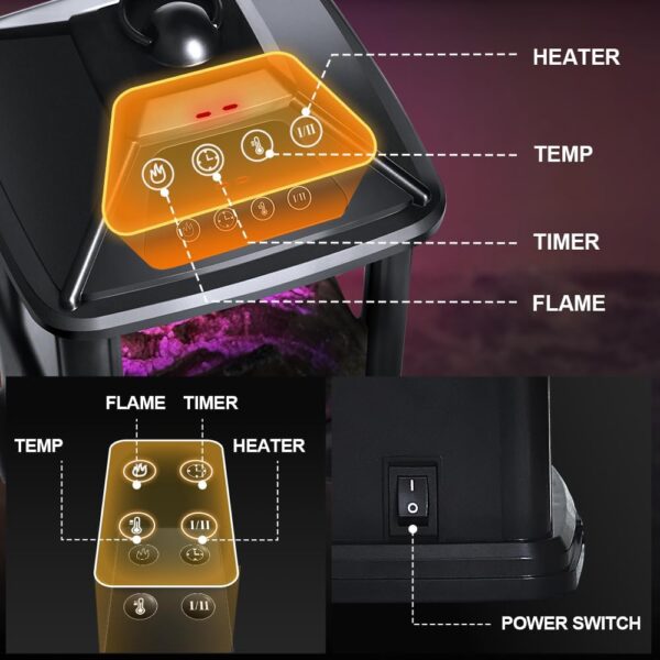 Portable Little 3 Sided Small Electric Fireplaces Space Heaters for Indoor Use Freestanding Mini Electric Space Fireplace Heaters Stove with Flame Thermostat Timer Remote Control Overheat Protection - Image 4