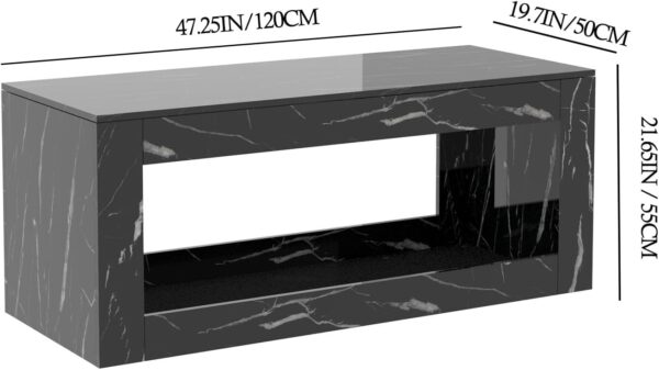 47.3IN Modern LED Coffee Table, Black/White Coffee Table for Living Room,High Gloss Coffee Table with APP Control, Large Coffee Table with Marbling Print(Black) - Image 2
