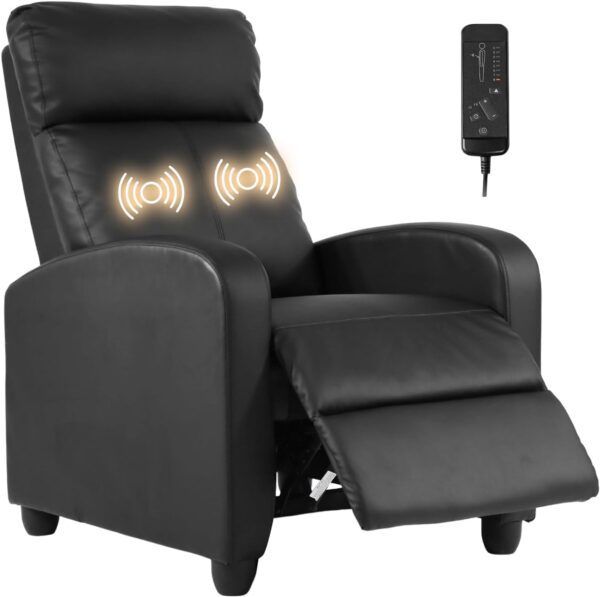 Recliner Chair Breathable Padded PU Leather Massage Single Sofa Recliners for Small Recliner Chair with Footrest Home Theater Seating for Bedroom Living Room,Beige