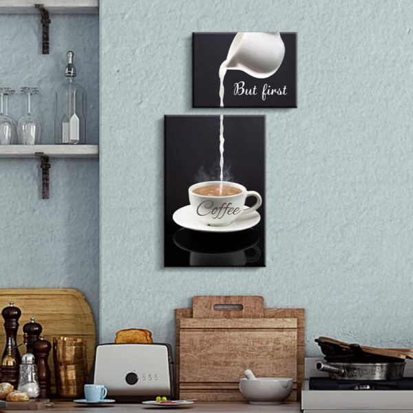 Pinetree Art Coffee Bar Wall Decor for Kitchen - But First Coffee Sign - Kitchen Canvas Wall Art for Modern Home Dining Room Decorative (but first coffee) - Image 5