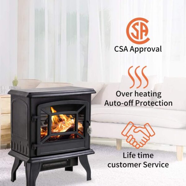 Electric Fireplace Heater, 20" Indoor Fireplace Stove with Thermostat & Realistic Flame Effect, 1500W Freestanding Portable Space Heater, Overheat Auto Shut Off Safety Function, CSA Certified - Image 6