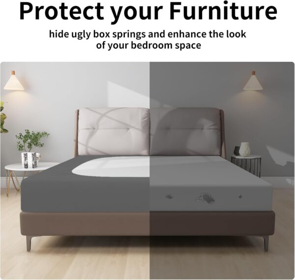 Easy-Going Box Spring Cover Twin Size, 4 Way Stretch Smooth and Elastic Wrap Around Band 4 Sides Bed Skirt, Gray - Image 3