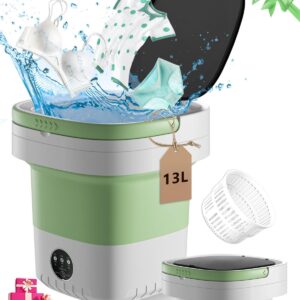 Portable Washing Machine, 13L Large Capacity Laundry Washer Cleaning for Underwear, Baby Clothes, Shirts,Small Delicates. Foldable Mini Washer and Dryer Combo for Apartment,Hotel,Camp,RV,Travel(Green)