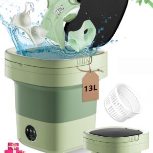 Portable Washing Machine,13L Laundry Washer with 3 Modes Deep Cleaning for Underwear,Baby Clothes,Shirt,Small Delicates. Mini Foldable Washer and Dryer Combo for Apartment,Hotel,Camp,RV,Travel(Green)