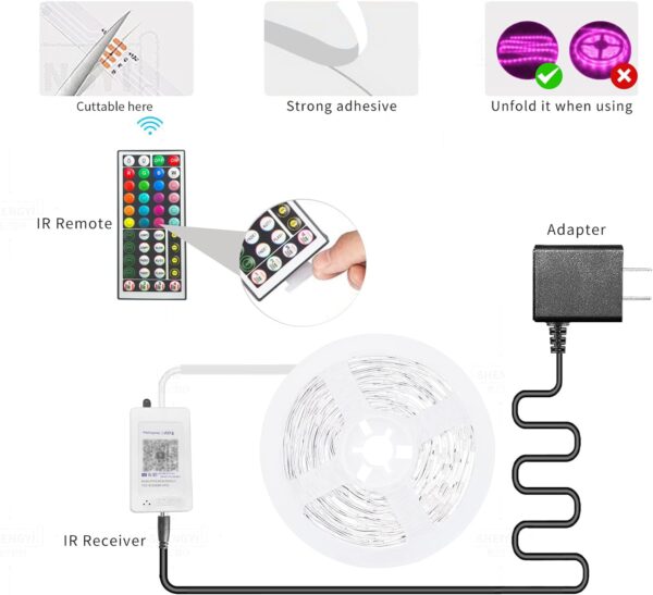 100ft Led Strip Lights RGB Music Sync Color Changing,Bluetooth Led Lights with Smart App Control Remote,Led Lights for Bedroom Room Lighting Flexible Home Décor - Image 6