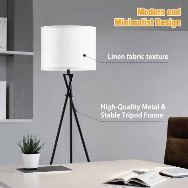 Tripod Floor Lamp, 61” Tall Floor Lamps, Standing Lamp with Rotary Switch, Modern Floor Lamp Simple Design with White Shade, Black Floor Lamps for Living Room, Bedroom, Office, Without Bulb - Image 3