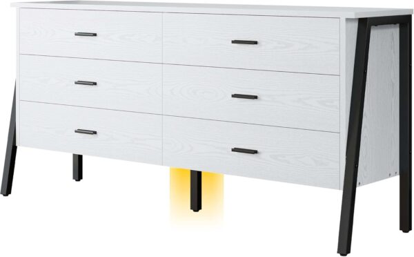 LIKIMIO 59" 6 Drawer Dresser for Bedroom, Wood Dressers & Chests of Drawers with Metal Frame, Large Storage Cabinet, Closet, Hallway, White Dresser - Image 6