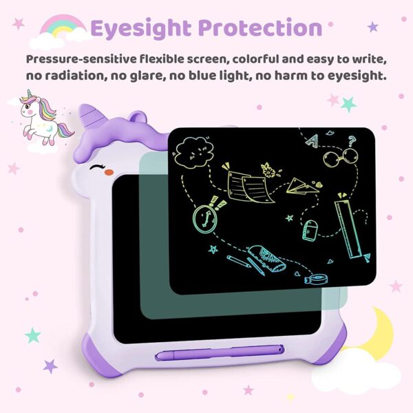 LCD Writing Tablet for Kids, Unicorn Colorful Screen Doodle Board, Toddler Educational Travel Toys, Christmas Birthday Gift for 3 4 5 6 7 Year Old Girls Purple - Image 4