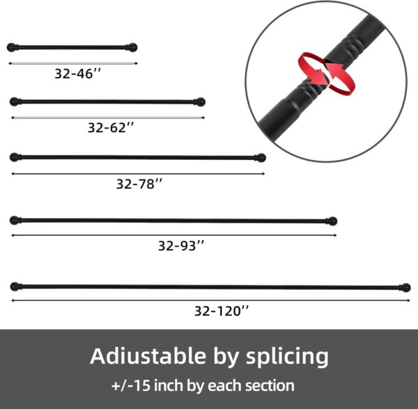Curtain Rods for windows 32-48 inch, 5/8 inch Decorative Curtain Rod Set, Matte Black Splicing Heavy Duty Metal Curtain Rod with Brackets - Image 6
