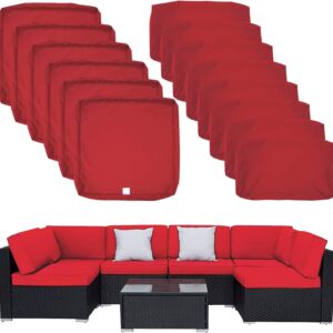 ClawsCover 14Pack Outdoor Seat and Back Cushions Replacement Covers Fit for 7Pieces 6-Seater Wicker Rattan Patio Furniture Set Sectional Couch Chair,Red-Include Cover Only (Large)