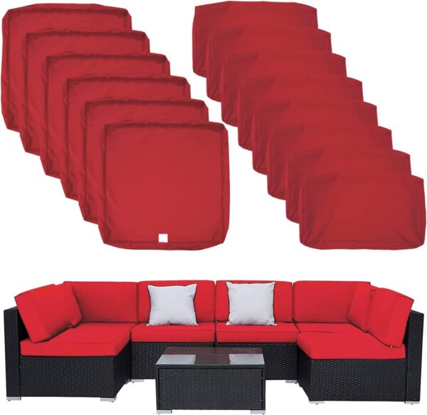 ClawsCover 14Pack Outdoor Seat and Back Cushions Replacement Covers Fit for 7Pieces 6-Seater Wicker Rattan Patio Furniture Set Sectional Couch Chair,Red-Include Cover Only (Large)