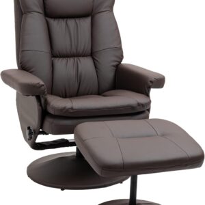 HOMCOM Swivel Recliner with Ottoman, PU Leather Reclining Chair with Ottoman, Upholstered Recliner and Footrest with Wrapped Base for Living Room, Bedroom and Home Office, Brown