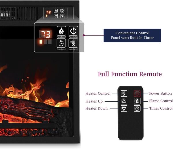 44" Electric Fireplace Mantel, LED Farmhouse TV Stand with Electric Fireplace Heater, Stacked Stone Surround and Remote Control 3D Realistic Flame, White Fireplace for Living Room Bedroom - Image 7