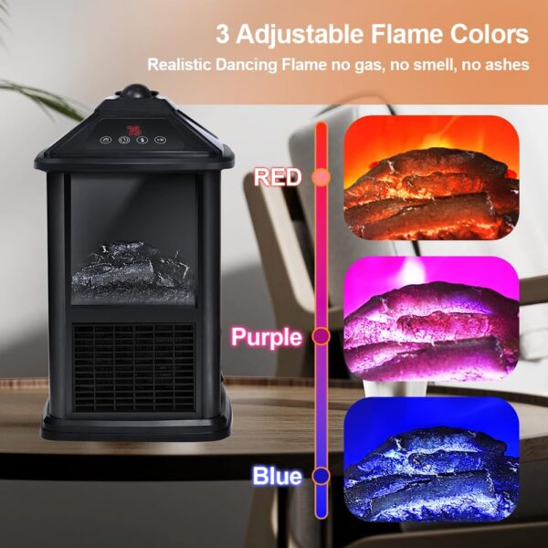 Electric Fireplace Heater with Remote 1500W Portable Freestanding Stove Heater Realistic Flame Effect 7 Colors& 3 Brightness for Indoor Use Overheating and Tip-Over Safety - Image 2