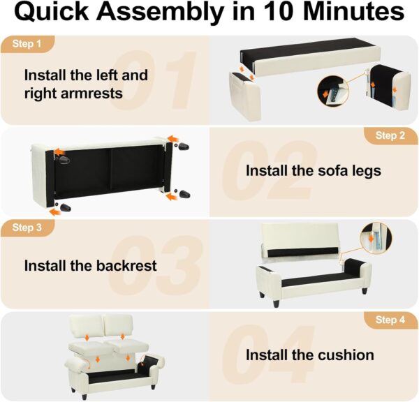 70" Living Room Couch Sofa, Mid Century Modern Loveseat with Storage Bag, Velvet Deep Couches for Small Spaces, Bedroom, Apartment, Office, Removable Sofa Cover Spring Cushions, Easy to Install, Beige - Image 4