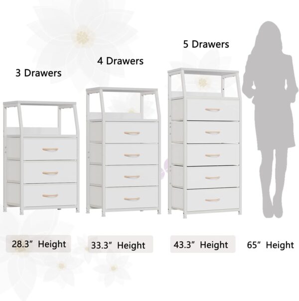 Furnulem Tall 4 Drawers Dresser, Vertical Storage Tower for Bedroom, Hallway, Entryway, Nursery, Closet Organizer, Nightstand Bedside Table Furniture, Sturdy Steel Frame, Wood Top, White - Image 7
