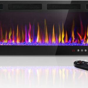 LEMBERI 50 inch Electric Fireplace Recessed and Wall Mounted,750/1500W Heater and Linear Fireplace with Touch Screen Control Panel, Timer,Remote Control,Adjustable Flame Color and Speed