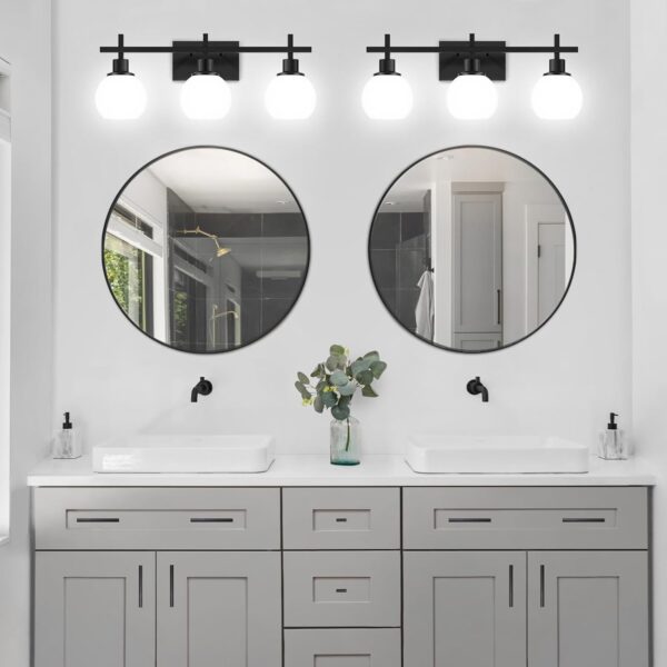 Modern Vanity Lighting Fixtures,3-Light Black Bathroom Lighting Fixtures Over Mirror，Bathroom Wall Mounted Vanity Light with Milky White Glass Lampshade for Living Room，Bedroom，Hallway - Image 5
