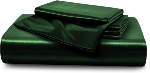 Horbaunal 5 Pieces Satin Duvet Cover Set Queen/Full Size Emerald Green Duvet Cover with Corner Ties & Zipper Closure, Luxury & Silky Bedding Set, 1 Duvet Cover and 4 Pillowcases (No Comforter) - Image 7