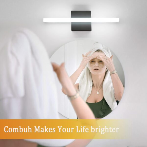 Combuh LED Bathroom Vanity Light Bar 16 Inch 9W Black IP44 Over Mirror Lighting Fixture Wall Sconce Indoor Modern Cool White 6000K - Image 6