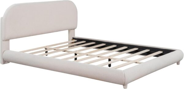 Teddy Fleece Queen Size Upholstered Platform Bed with Thick Fabric, Solid Frame and Stylish Curve-Shaped Design,for Kids Teens Adults Bedroom (Beige@Teddy Fleece, Queen) - Image 5