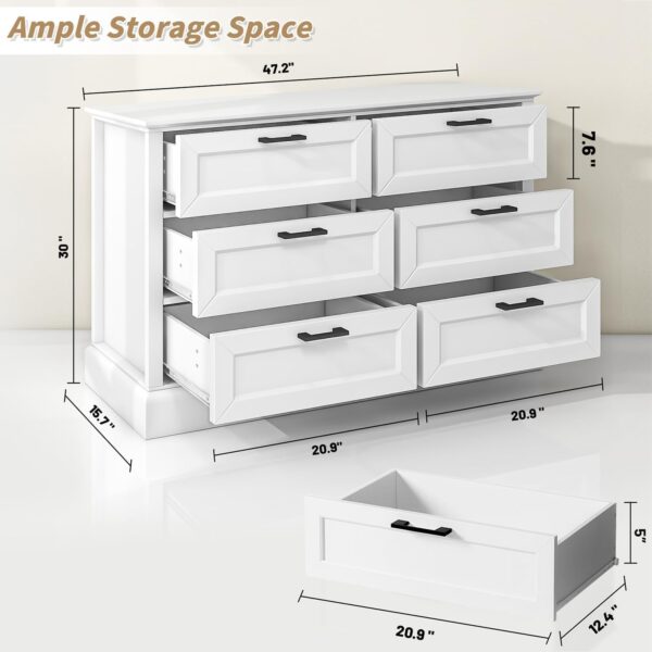 White 6 Drawer Dresser for Bedroom, Modern Chest of Drawers with Deep Drawers, Wood Double Dresser for Storage Clothes - Image 2