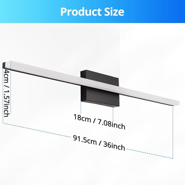 Combuh Bathroom Light Fixtures Modern Black Vanity Lights Wall Mounted Lighting Bar Vanity Light Cool White (6000K - 20W /35in)… - Image 3