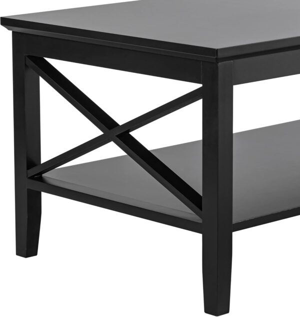ChooChoo Oxford Coffee Table with Thicker Legs, Black Wood Coffee Table with Storage for Living Room - Image 4
