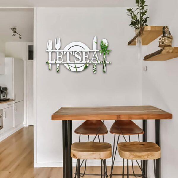 Doeean Let's Eat Wall Decor Letter Signs Acrylic Mirror Wall Decals Decorations Stickers for Kitchen or Dining Room (Silver 26.3 X 13.2) - Image 5