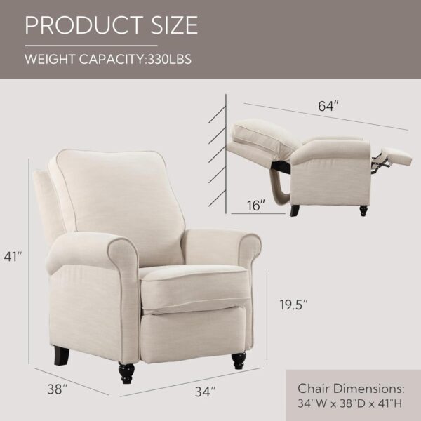 ANJ Push Back Recliner Chair, Textured Fabric Overstuffed Wingback Recliner, Adjustable Pushback Chair with Padded Seat and Back, Single Reclining Sofa for Living Room, Bedroom(Beige) - Image 2