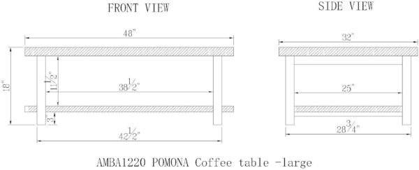 Pomona Rustic Natural 48 in. Wide Coffee Table with Shelf, 400 lbs. Weight Capacity and Metal Legs for Living Room Rustic Industrial Style Storage - Wood Top & Solid Wood Finish - Image 3