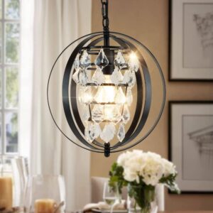 Depuley 19" Modern Small Crystal Chandelier, 6 Lights 3-Tier Luxury Chandeliers Adjustable, Black Round Chandelier Light Fixture for Dining Room, Hallway, Living Room, Bedroom(E12 Bulbs Included)