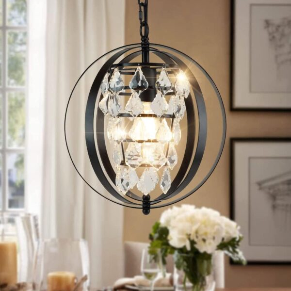 Depuley 19" Modern Small Crystal Chandelier, 6 Lights 3-Tier Luxury Chandeliers Adjustable, Black Round Chandelier Light Fixture for Dining Room, Hallway, Living Room, Bedroom(E12 Bulbs Included)