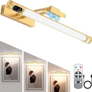 Picture Lights for Wall, Rechargeable Art Display Light with Digital Display, Remote Control, 3 Lighting Colors, Timer and Dimmable, LED Gallery Light for Painting Frame, Portrait etc