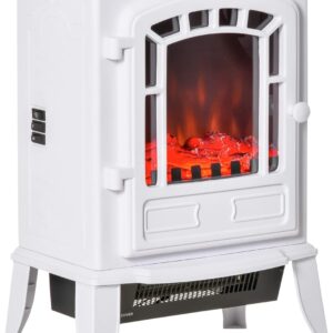 HOMCOM 22" Free Standing Electric Fireplace Stove, Fire Place Heater with Realistic Flame Effect, Overheat Safety Protection, 750W / 1500W, White